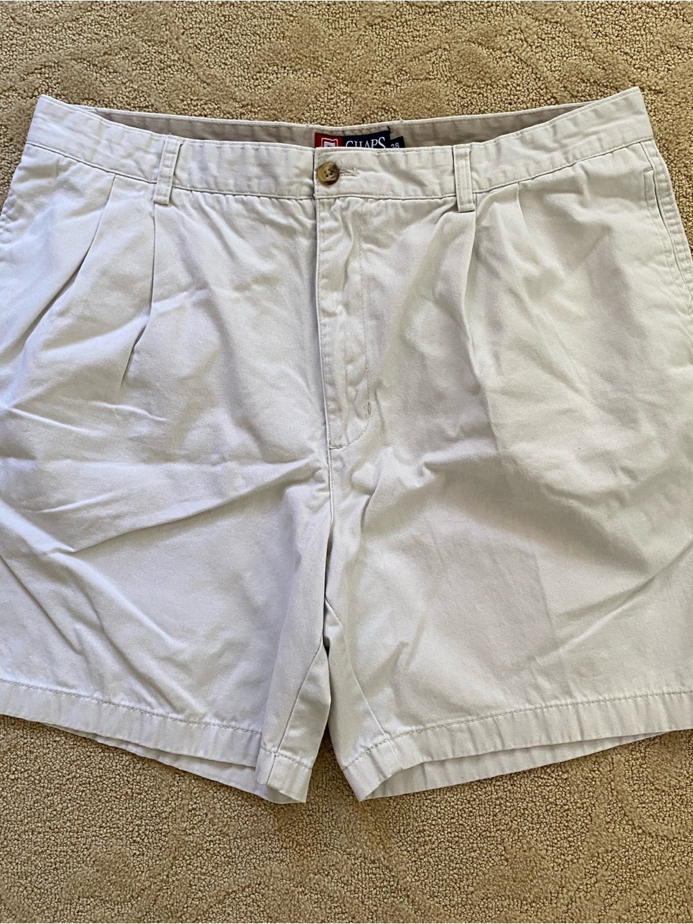 Chaps Shorts Mens 38 Khaki Pleat Front Casual Classic Chino 7” Inch Inseam